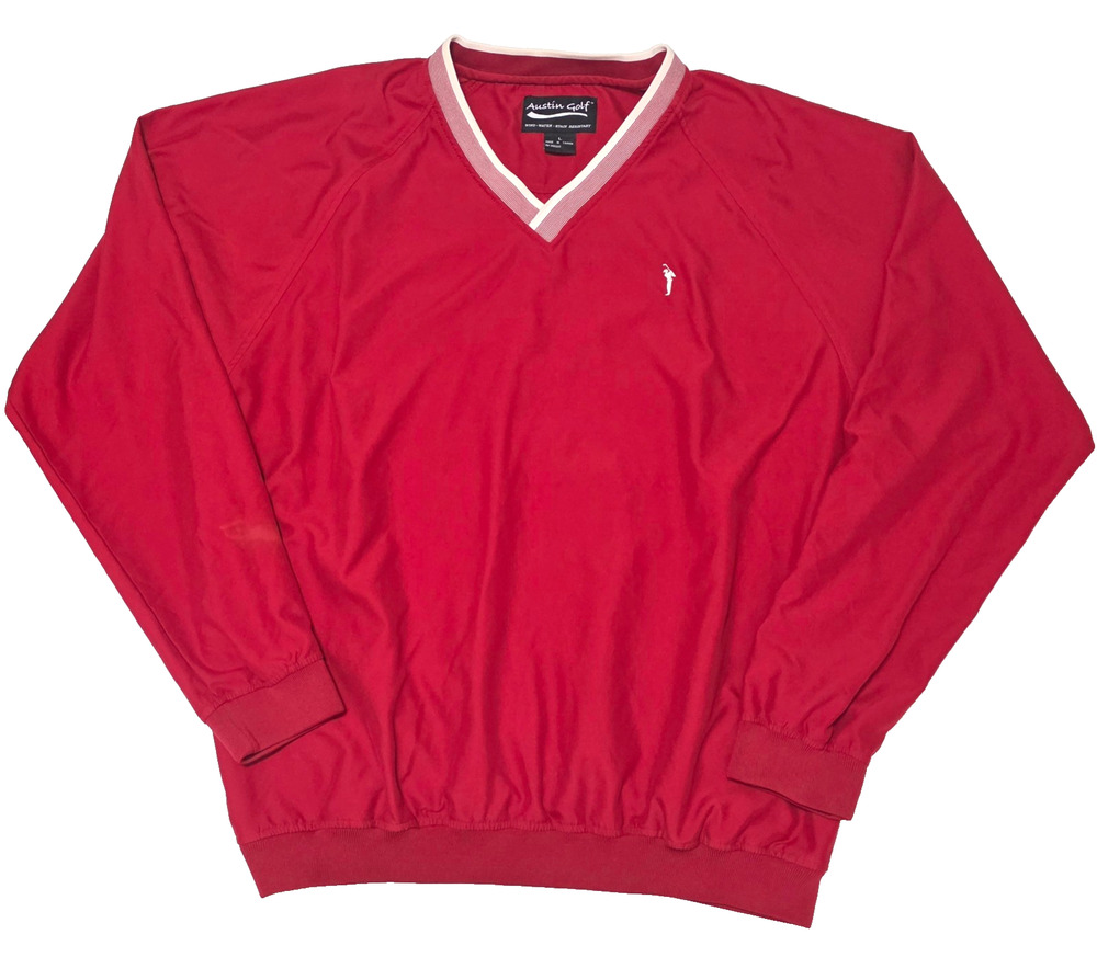 Vintage 90s Austin Golf Mens Red V-Neck Pullover Windbreaker Jacket Sz Large Y2K